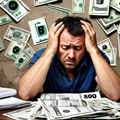 **

"A person in their 40s looking stressed while surrounded by financial documents and bills. The background is blurry and chaotic, symbolizing the feeling of being overwhelmed by financial responsibilities. A subtle cracked wall texture is overlaid, representing hidden financial pitfalls."

**