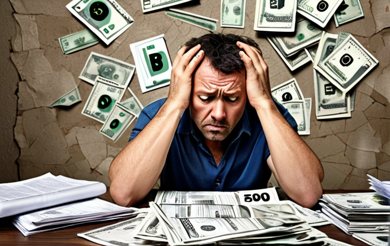 **

"A person in their 40s looking stressed while surrounded by financial documents and bills. The background is blurry and chaotic, symbolizing the feeling of being overwhelmed by financial responsibilities. A subtle cracked wall texture is overlaid, representing hidden financial pitfalls."

**
