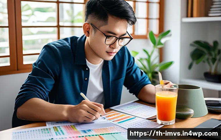 20대를 위한 재무 계획 및 투자 기본기 - A young Thai adult in casual modern attire sitting at a cozy home office desk, thoughtfully budgetin...
